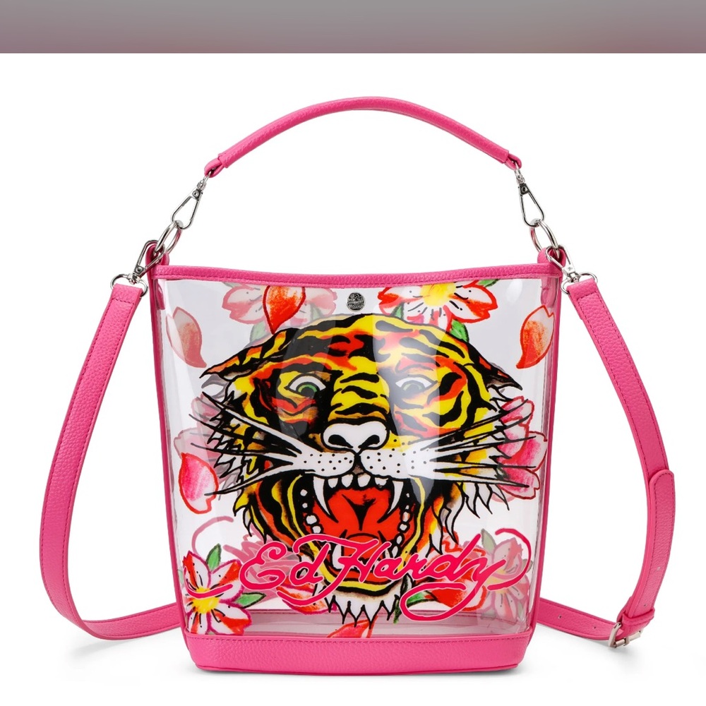 Ed Hardy Vibrant Pink Tiger Shoulder/Crossbody/Tote Bag
